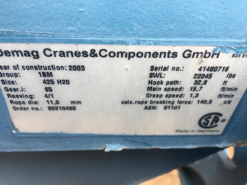 10 Ton Capacity Demag Overhead Bridge Crane For Sale | Call 616-200 ...